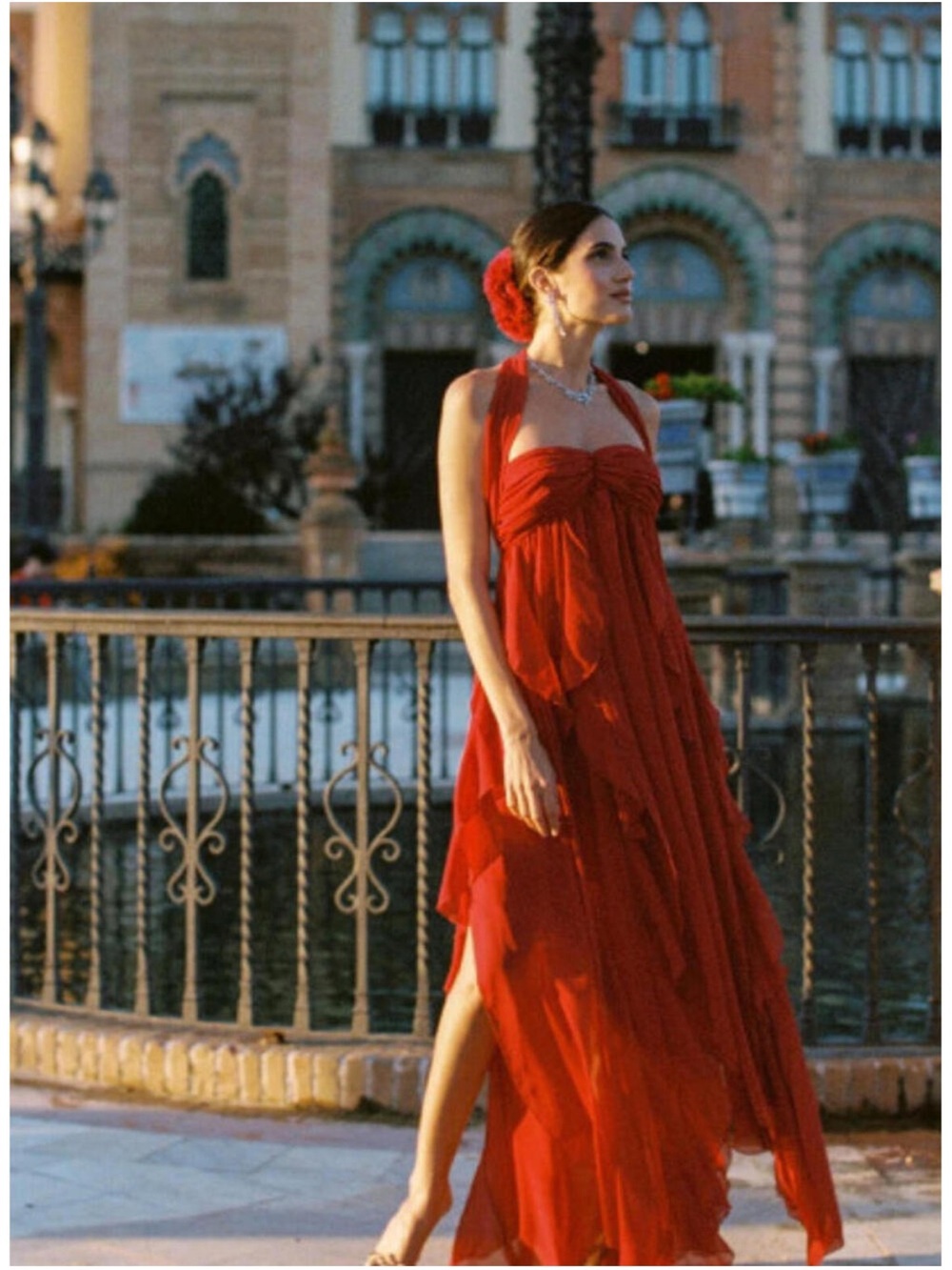 Nana Jacqueline Dress Mariah Ruffle Tiered Maxi in Red